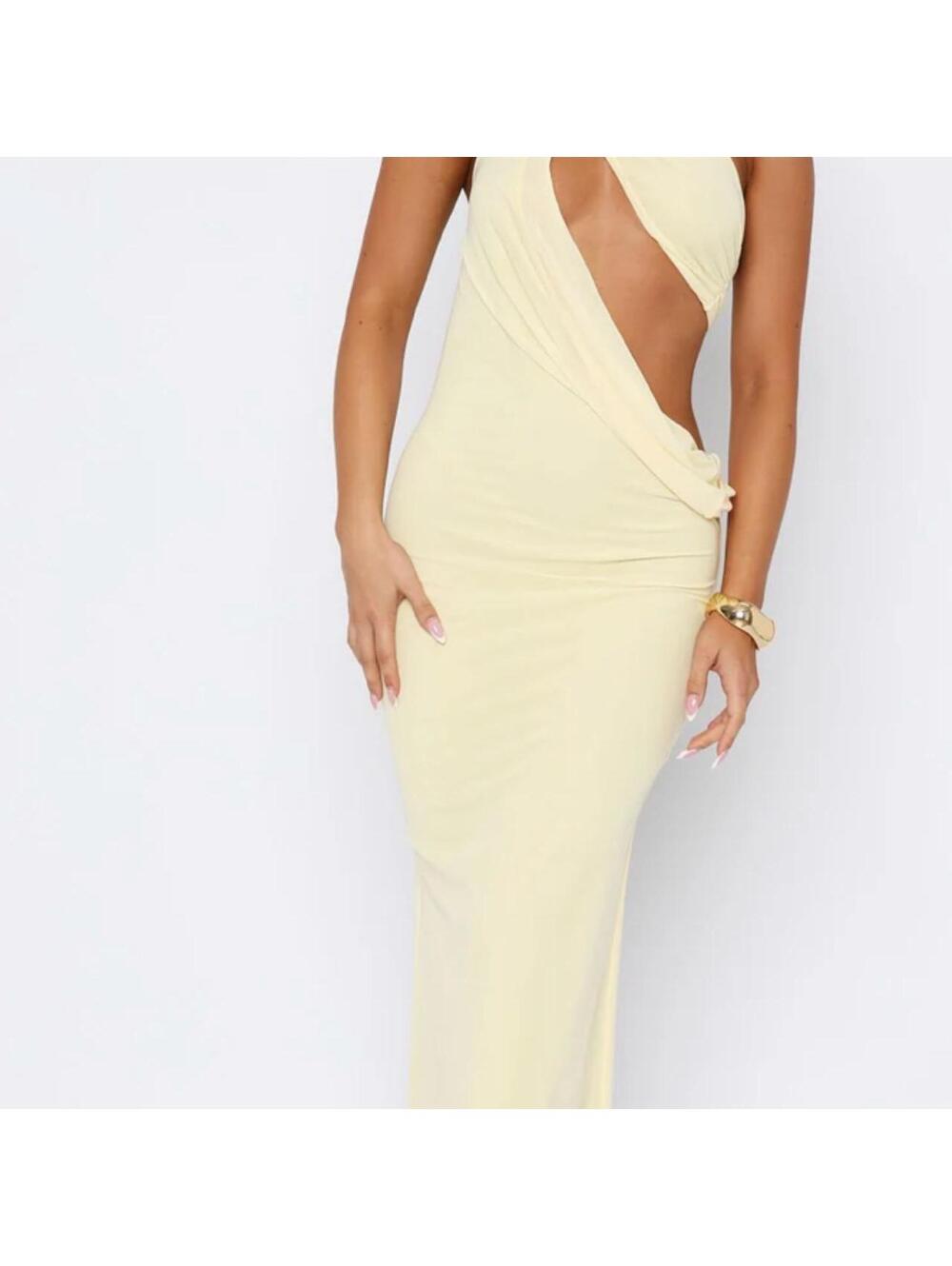 White Fox Boutique Women's Yellow and Cream Dress